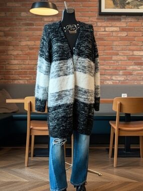 NWOT Apt. 9 Cozy Black & White Striped Open Cardigan Sweater Size XXL